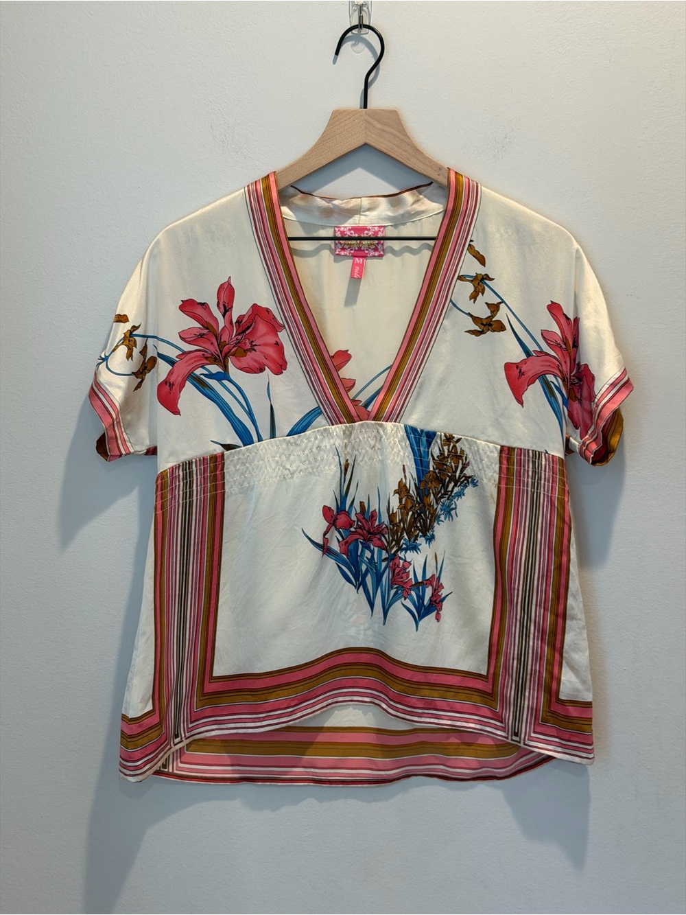 Yumi Kim Floral 100% Silk V-Neck Blouse